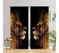 LLSZAHD Rideau Occultant Thermiques Luxe Noir et Or, Lot de 2 Rideau Thermique à Oeillets, Poussière d'étoiles de Lion Rideaux pour Separation de Piece, Cuisine Fenetre 140x160cm(LxH)