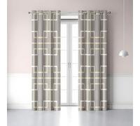 LLSZAHD Rideau Occultant Thermiques Style Luxe léger, Lot de 2 Rideau Thermique à Oeillets, Motif de Grille dorée Rideaux pour Separation de Piece, Cuisine Fenetre 140x300cm(LxH)