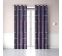 LLSZAHD Rideau Occultant Thermiques Tons Violet et Rose, Lot de 2 Rideau Thermique à Oeillets, Motif de Grille Rideaux pour Separation de Piece, Cuisine Fenetre 117x137cm(LxH)
