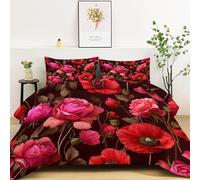 LLSZAHD Rose Rouge Couette 200x220 cm Opulent Edredon 2 Personne et Couettes pour Lit sans Housse 4 Saisons Lavable, Doux et Confortable, RéVersible 2 Taies d'oreiller