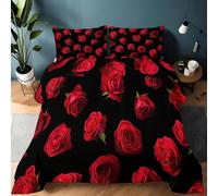 LLSZAHD Rose Rouge Couette 220x240 cm Floral Edredon 2 Personne et Couettes pour Lit sans Housse 4 Saisons Lavable, Doux et Confortable, RéVersible 2 Taies d'oreiller
