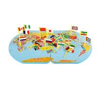 LLTCMYGS Carte du Monde en Bois Montessori, Géographie Enseignement du SIDA avec des Drapeaux, Jouets de Sciences cognitives