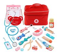 LLTCMYGS Ensemble de Jeu de Docteur en Bois Montessori, kit médical de Jeu de rôle avec stéthoscope et Outils de Dentiste,Model b