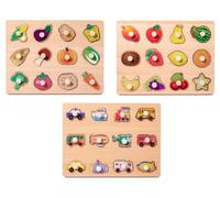 LLTCMYGS Ensemble de Puzzles à Chevilles en Bois - Fruits, légumes, véhicules, Jouet éducatif pour Tout-Petits