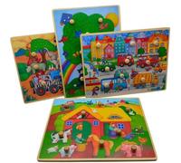 LLTCMYGS Ensemble de Puzzles en Bois Montessori avec Animaux de Dessin animé à Boutons, Jouet de développement des compétences motrices Fines pour Les Enfants d'âge préscolaire