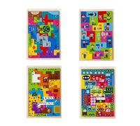 LLTCMYGS Ensemble de Puzzles en Bois Tetris 4-en-1, Puzzles à Motifs d'animaux, de véhicules et de Personnes,Four Piece Set