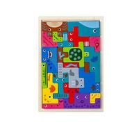 LLTCMYGS Ensemble de Puzzles en Bois Tetris 4-en-1, Puzzles à Motifs d'animaux, de véhicules et de Personnes,Model c