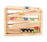 LLTCMYGS Ensemble de Voitures sur Piste Glissante en Bois Montessori, Circuit à Plusieurs Niveaux avec Voitures et balles