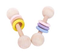LLTCMYGS Hochet en Bois Montessori avec Anneaux en Silicone, hochet de Dentition 3 Couleurs