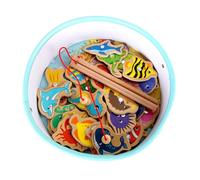 LLTCMYGS Jeu de pêche magnétique Montessori, Ensemble de Jouets en Bois sur Les Animaux Marins pour Tout-Petits, 28 Poissons et 2 Cannes