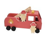 LLTCMYGS Jouet de Camion de Pompier en Bois Montessori, Camion de Pompiers avec 2 Figurines de Jeu de Pompier