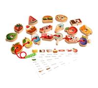 LLTCMYGS Jouet de Laçage en Bois Chenille Gourmande, Ensemble de Perles à Enfiler sur Le Thème de la Nourriture Montessori pour Tout-Petits