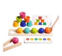 LLTCMYGS Jouet Montessori Boules et Coupes en Bois, Ensemble de Tri et d'Appariement des Couleurs avec Pinces et Cuillère