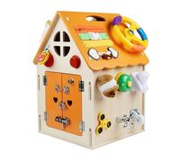 LLTCMYGS Maison en Bois Montessori pour occuper Les Enfants, Cube d'activités de compétences de Vie, Jouet sensoriel et Moteur Fin pour Tout-Petits,Orange
