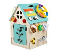 LLTCMYGS Maison en Bois Montessori pour occuper Les Enfants, Cube d'activités de compétences de Vie, Jouet sensoriel et Moteur Fin pour Tout-Petits,Bleu