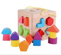 LLTCMYGS Montessori géométrie en Bois Boîte d'entrée Jouets, Cube de tri de Forme, Jeux de motricité Fine