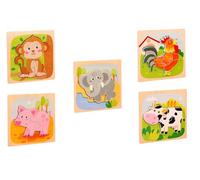 LLTCMYGS Panneau de Puzzle d'animaux de Dessin animé, Ensemble de Puzzle d'animaux en Bois Montessori (5 pièces)