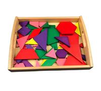 LLTCMYGS Planches de Formes géométriques Montessori, Ensemble de Blocs de Motifs en Bois colorés, Jouet éducatif de mathématiques pour Enfants,Wooden Tray