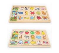 LLTCMYGS Puzzle cognitif en Bois Montessori pour Enfants, Planche de Correspondance Animaux, véhicules et Fruits avec Cartes de Connaissances