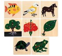 LLTCMYGS Puzzle de Panneau d'animaux et de Plantes Montessori, Bouton en Bois d'animaux et de Plantes (8 pièces)