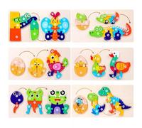 LLTCMYGS Puzzle en Bois Montessori avec Animaux dessinés, Jouets éducatifs sur Le Cycle de la Vie pour Enfants (6 pièces)