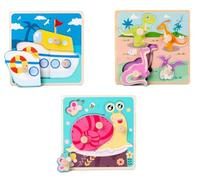 LLTCMYGS Puzzle en Bois Montessori avec Boutons représentant des Animaux de Dessin animé, Jouet pour Le développement de la motricité Fine