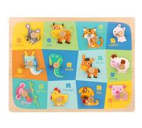 LLTCMYGS Puzzle en Bois Montessori avec Chevilles, Planche de Correspondance des Formes d'animaux du Zoo avec Grosses poignées,Model a