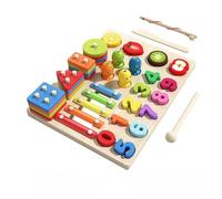 LLTCMYGS Tableau d'activité en Bois Montessori 5-en-1, trieur de Formes, Xylophone, pêche magnétique, Puzzle de Chiffres et Jeu d'association de Fruits