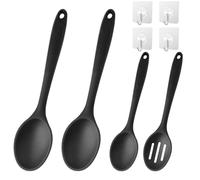 LLTLGF Lot de 4 cuillères en silicone noires anti-adhésives - Petites cuillères en silicone pour la cuisine - Résistantes à la chaleur - Long manche - Pour cuisiner, mélanger, mélanger, pâtisserie,