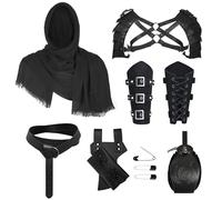 LLTTEER Ensemble d'accessoires pour costume de chevalier médiéval pour homme, cape médiévale avec capuche, ceinture et attelles de bras, sac de ceinture, porte-épée et bouteilles de potion (Style 02)