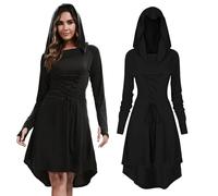 LLTTEER Robe Medievale Femme avec Capuche, Robe Vintage Renaissance Gothique Femme,Costume Rétro Médiévale pour Halloween Carnaval Cosplay Party (Noir, S)