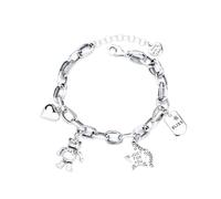 lluoqian Bead Bracelet à grosse chaîne en argent S925 avec plusieurs breloques - Ours/Cœur/Étoile - Bijou tendance for femme