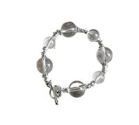 lluoqian Bead Bracelet unisexe en quartz clair naturel brésilien - Fermoir minimaliste, bijou en cristal, design original(16CM long)
