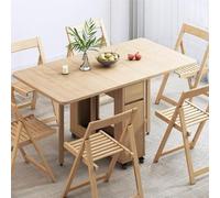 lluoqian Confortable Ensemble de Table à Manger Pliante en Bois Massif : Meubles de Maison Mobiles multifonctionnels for Petit Espace de 4 à 8 Places(1.3m Wood Color,A Stool)