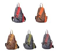 lluoqian Soft Sac à dos en cuir pleine fleur for femme - Sac de décontracté à blocs de couleurs rétro, effet vieilli à la main(Black and Red)