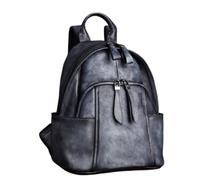 lluoqian Soft Sac à dos en cuir pleine fleur for femme - Sac original à compartiments multiples, grande capacité, style tendance(Retro Black)