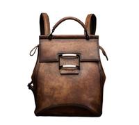 lluoqian Soft Sac à dos femme en cuir pleine fleur tanné végétal - Sac multifonction rétro vieilli à la main(Coffee)