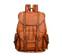 lluoqian Soft Sac à dos for homme en cuir pleine fleur tanné végétal - Sac de rétro for ordinateur portable, style vintage(Retro Brown)