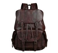 lluoqian Soft Sac à dos for homme en cuir pleine fleur tanné végétal - Sac de rétro for ordinateur portable, style vintage(Coffee)