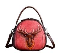 lluoqian Soft Sac bandoulière en cuir pleine fleur for femme - Sac à main rétro en forme de croissant gaufré, style vintage(Red)