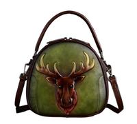 lluoqian Soft Sac bandoulière en cuir pleine fleur for femme - Sac à main rétro en forme de croissant gaufré, style vintage(Green)