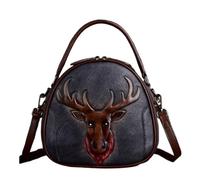 lluoqian Soft Sac bandoulière en cuir pleine fleur for femme - Sac à main rétro en forme de croissant gaufré, style vintage(Black)