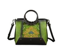 lluoqian Soft Sac bandoulière en cuir pleine fleur for femme - Sac à main rétro en relief, effet vieilli à la main, style vintage(Green)