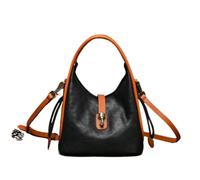lluoqian Soft Sac bandoulière en cuir tanné végétal pleine fleur for femme - Mini sac à main avec chaîne, style frais et doux(Black and brown)