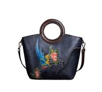 lluoqian Soft Sac seau en cuir pleine fleur for femme - Sac à main et à bandoulière rétro en relief peint à la main(Black)