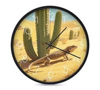 LLUTSNTH Horloge murale vintage en forme de cactus du désert - Horloge ronde silencieuse sans tic-tac - Motif personnalisé - Horloge moderne pour la maison et le bureau - 25,4 cm