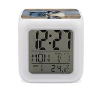 LLUTSNTH Loon Nature Oiseaux Petit réveil numérique LED Horloge décorative portable avec 7 couleurs de veilleuse et affichage de la température - Minuteur de sommeil pour chambre à coucher