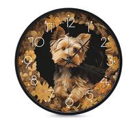 LLUTSNTH Yorkshire Terrier in The Cave Horloge murale vintage ronde silencieuse sans tic-tac Motif personnalisé Horloges modernes pour la décoration de la maison et du bureau 25,4 cm