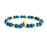 LLUXIA Bracelet en Apatite Bleue 6mm avec Étoile Dorée - Pierre Naturelle - Bijou atisanal Énergétique Fait Main de Clarté & Intuition - Cadeau Femme Fille Perles Authentiques
