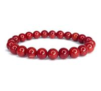 LLUXIA Bracelet en Jade Rouge Corail Naturel - Perles de 8 mm - Bijou Énergétique Cadeau Mixte pour Femme et Homme - Pierre Naturelle, Fait Main, Élastique - Vitalité, Ancrage et Confiance